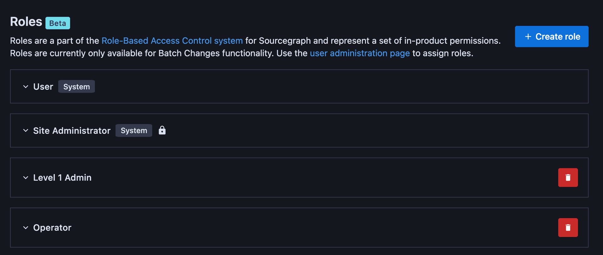 Role management page